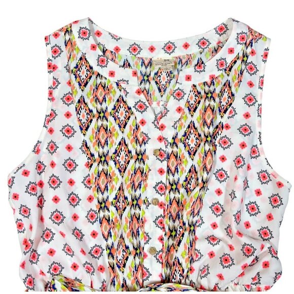 Pink Owl Boho Print Sleeveless Button Up Elastic Waist - Picture 4 of 10